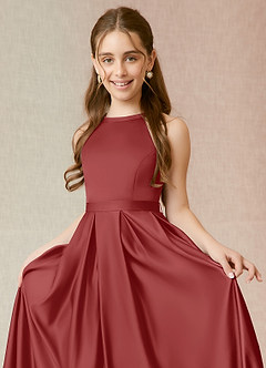 Azazie Arianthe Junior Rust A-Line with Pockets Matte Satin Dress image5