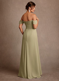 Azazie Amherst Abiti per la Madre della Sposa Abito A-Line in Chiffon a Spalla Scoperta Verde Muschio image3