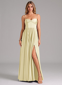 Azazie Akiko Bridesmaid Dresses Lemon Sorbet A-Line Sweetheart Neckline Stretch Satin Dress image1