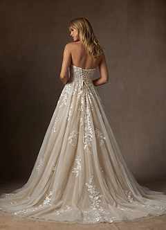 Azazie Keri Hochzeitskleider Ballkleid Schulterfrei Spitze Kleid Diamantweiß Nude image8