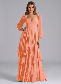 Azazie Karan Bridesmaid Dresses Sunset A-Line Long Sleeve Chiffon Dress image3