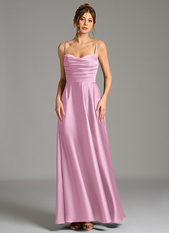 Azazie Ayla Abiti da Damigella Abito A-Line in Raso Elasticizzato Corsetto Rosa Confetto image5