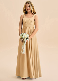 Azazie Gabby Junior A-Linie Plissee Stretch-Satin Kleid Gold image3