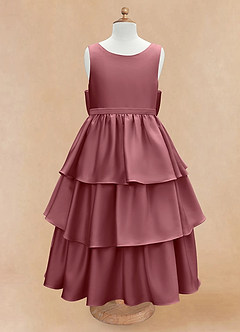 Azazie Margie Blumenmädchenkleider A-Linie Schleifen Stretch-Satin Kleid Wüstenrose image4