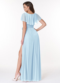 Azazie Jael Bridesmaid Dresses Sky Blue A-Line V-Neck Mesh Dress image2