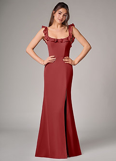 Azazie Callie Bridesmaid Dresses Rust Mermaid Side Slit Chiffon Convertible Dress image1