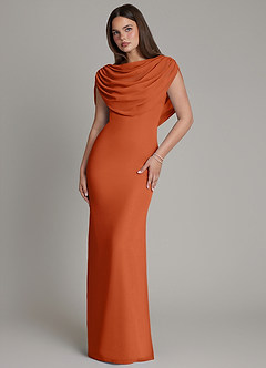 Azazie Hadley Bridesmaid Dresses Burnt Orange Mermaid Pleated Chiffon Dress image2