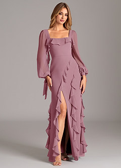 Azazie Candice Final Sale Vintage Mauve A-Line Long Sleeve Chiffon Dress image5