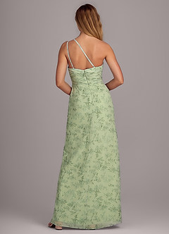 Azazie Eren Vestidos de damas de honor Vestido de Floral Helecho Verde de Gasa de Corte Recto con Hombro unilateral image2
