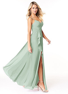 Azazie Emerald Bridesmaid Dresses Agave A-Line Ruffled Chiffon Dress image2