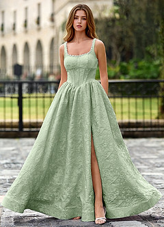 Thyme Salbei A-Linien-Abendkleid mit 3D-Blumenmuster image6