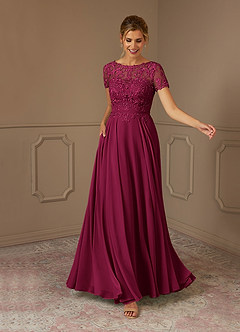 Azazie Adina Mother of the Bride Dresses Burgundy A-Line Boatneck Sequins Chiffon Dress image1