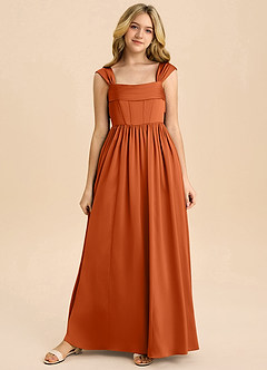 Azazie Hattie Junior Burnt Orange A-Line Pleated Stretch Satin Dress image8