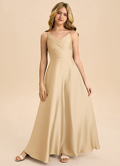 Azazie Bug Junior Linia A Pofałdowany Satyna elastyczna Długość podłogi Młodsza druhna Sukienka image5