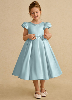 Azazie Pearl Flower Girl Dresses Mist Ball-Gown Pleated Matte Satin Dress image1