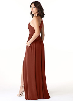 Azazie Jasna Bridesmaid Dresses Terracotta A-Line One Shoulder Luxe Knit Dress image4