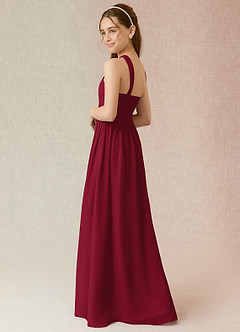 Azazie Jiya Junior Burgundy A-Line Pleated Chiffon Dress image3