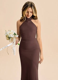 Azazie Velli Junior Jurk van Chiffon met Zeemeermin Hoge Kraag Ganache image5