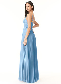 Azazie Vini Jurken voor bruidsmeisjes Jurk van Chiffon met A-Lijn V-hals geplooid Poederblauw image4