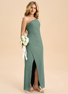 Azazie Eren Junior Vestido Eucalipto de Chiffon de Linha A com Plissado image1