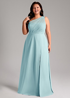 Azazie Phaedra Bridesmaid Dresses Sea Glass A-Line One Shoulder Chiffon Dress image11