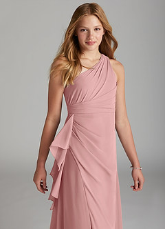Azazie Maive Junior Dusty Rose A-Line Pleated Chiffon Dress image4