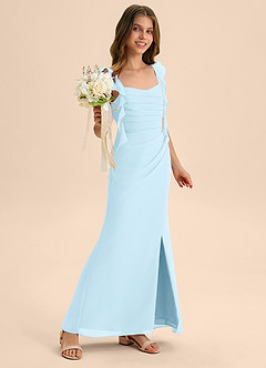 Azazie Jessamine Junior Vestido de Azul Cielo de Gasa de Corte Sirena con Escote de Corazón image4