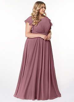 Azazie Daphne Modest Bridesmaid Dresses A-Line Ruffled Chiffon Floor-Length Dress image9