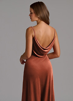 Azazie Olaine Final Sale Terracotta A-Line Pleated Velvet Dress image7