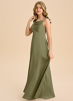 Azazie Gumdrop Junior Dusty Sage Empire Pleated Stretch Satin Dress image5