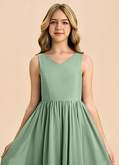 Azazie Hathaway Junior Vestido de Matcha de Gasa de Corte en A con Lazo image6