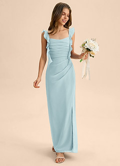 Azazie Jessamine Junior Vestido de Vidrio Marino de Gasa de Corte Sirena con Escote de Corazón image3