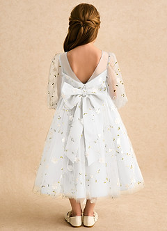 Azazie Elowen vestidos de niña de las flores Vestido Marfil de Encaje de Línea A con Escote corazón image2