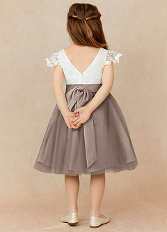 Azazie Vetty Flower Girl Dresses Ivory Taupe A-Line Lace Tulle Dress image2