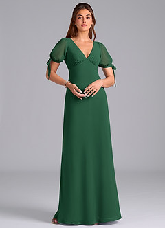 Azazie Pheby Abiti da Damigella Abito A-Line in Chiffon Plissettato Verde Scuro image3