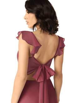 Azazie Everett Bridesmaid Dresses Merlot A-Line V-neck Ruched Chiffon Dress image5