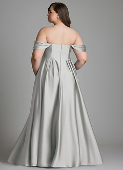 Azazie Loisa Brudepigekjoler A-linje Off the shoulder Stræk satin Gulv-længde Kjole image6