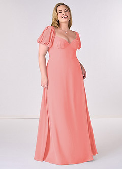 Barbie ♥ Azazie Bridesmaid Dresses Coral A-Line Pleated Chiffon Dress image7