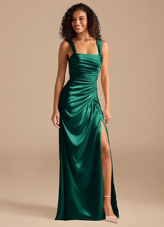 Azazie Jesaphine Ready to Ship Emerald Metallic Satin Bridesmaid Dresses |  Azazie