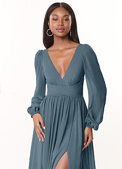 Azazie Norah Brautjungfernkleider A-Linie Lange Ärmel mit V-Ausschnitt Chiffon Kleid Zwielichtviolett image5