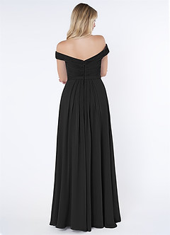 Azazie Audrianna Brautjungfernkleider Wandelbar A-Linie Schulterfrei gerafft Chiffon Kleid Schwarz image3