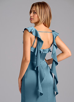 Azazie Adi Robes de demoiselle d'honneur Robe Trapèze en Satin extensible Plissée Bermude image2