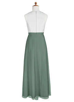 Azazie Albertine Junior Vestir Eucalipto de Chiffon de Linha A com Renda image8