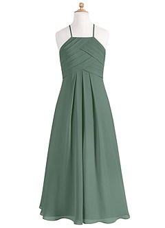 Azazie Ginger Junior Eucalyptus A-Line Pleated Chiffon Dress image7