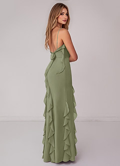 Azazie Malia Robes de demoiselle d'honneur Robe Fourreau en Mousseline de soie Rayé Pistache image5