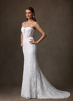 Azazie Issa Vestidos de novia Vestido de Diamante Blanco de Encaje de Corte Recto con Sin tirantes image3