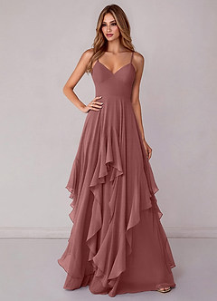 Azazie Zaina Bridesmaid Dresses Desert Rose A-Line Chiffon Dress image1