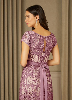 Azazie Dorit Mother of the Bride Dresses Vintage Mauve Champagne Sheath Scoop Lace Dress image6