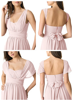 Azazie Olani Bridesmaid Dresses Blushing Pink A-Line Off the Shoulder Chiffon Convertible Dress image8