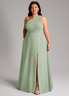 Azazie Phaedra Jurken voor bruidsmeisjes Jurk van Chiffon met A-Lijn One-Shoulder Stoffige Salie image4